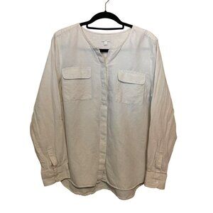 Talbots Women's White Linen Blend Button-Up Shirt Roll-Tab Sleeves Sz M Coastal